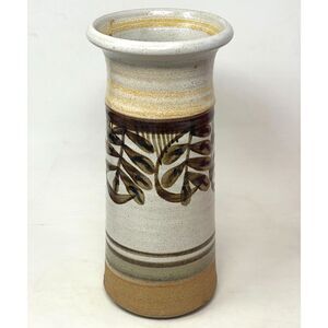 1970s Studio Pottery Handmade Tall Vase Vintage American Folk Art 9.5" Earthtone